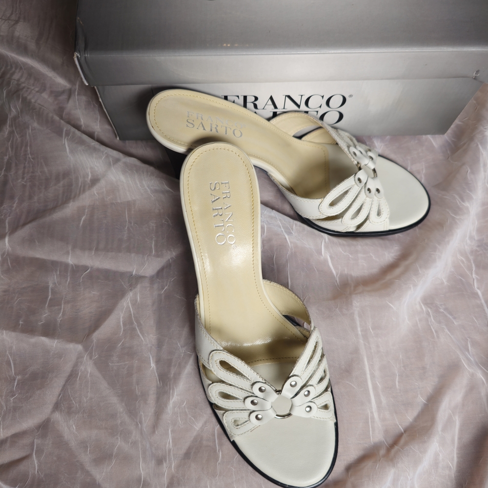 FRANCO SARTO White Leather Slide Sandals